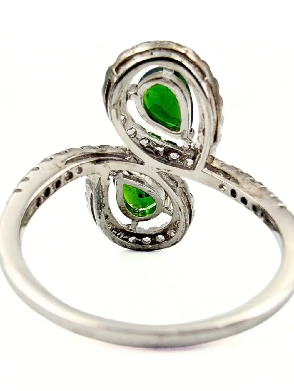 Marked Sterling Silver Rhodium Plate Tourmaline Toi Et Moi Bypass Ring Sz 10